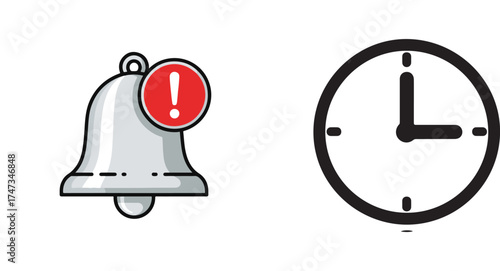 Minimalist Vector Notification Bell and Clock Time Icons