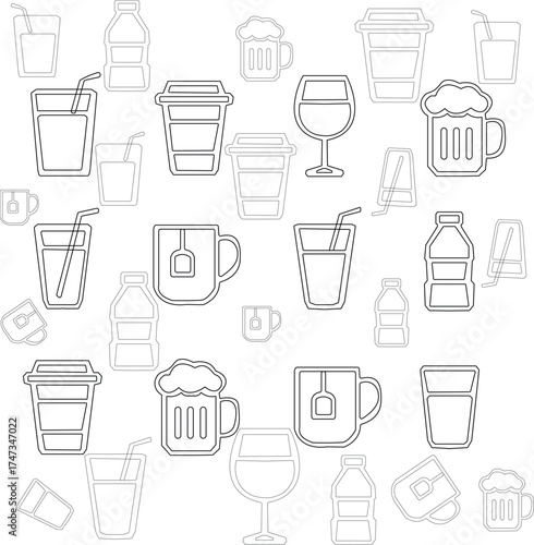 Seamless pattern with line art glasses on a white background.