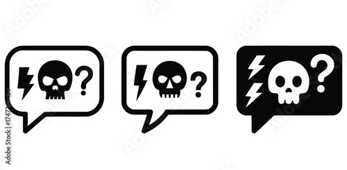 Skull and lightning bolt icons in speech bubbles. social media speech bubbles