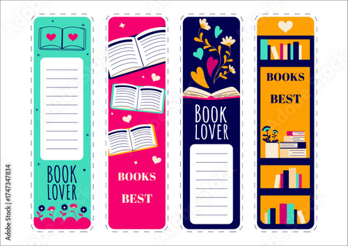 A vivid collection of bookmarks celebrating the love of books with colorful designs and creative elements, perfect for book lovers and avid readers of all ages.