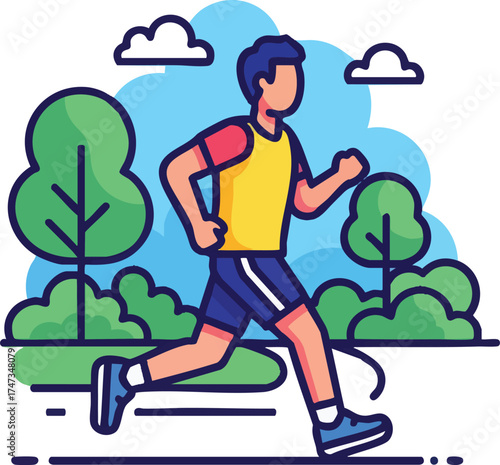 Athletic man in sportswear running for exercise vector illustration.