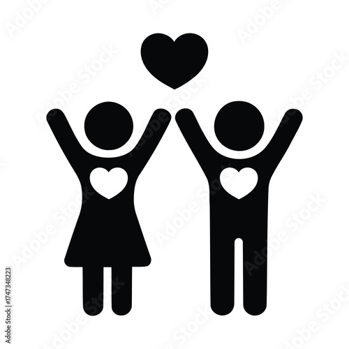 Couple with hearts celebrating love and unity. happy family icon