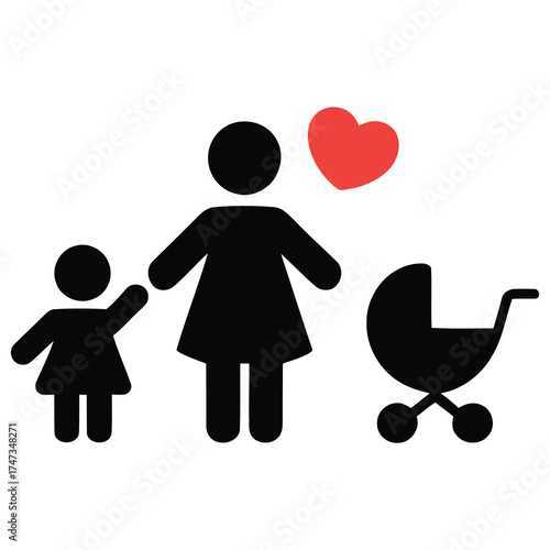 Motherhood family love stroller and child icon. vector illustration of a mother and baby