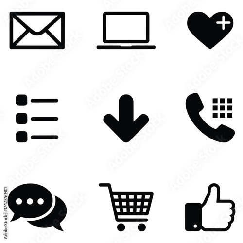 Collection of essential digital interface icons for apps and websites. e commerce icons