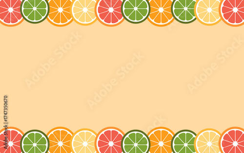 Vibrant citrus fruit slice border decorative frame background refreshing summer fruit pattern