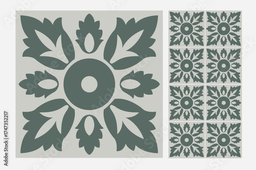 This striking tile design presents a sophisticated arrangement of green leaves that enhance the ambiance of any space, showcasing nature's beauty and artistry.