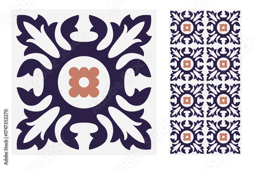 This image showcases an elegant floral pattern with bold dark blue tones, intricate leaf designs, and a soft center flower, emphasizing beauty and artistic craftsmanship.