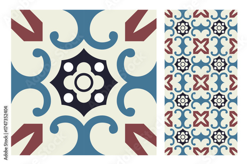 The colorful floral tile design features contrasting elements in a playful layout, symbolizing creativity and charm, ideal for brightening up any artistic space.