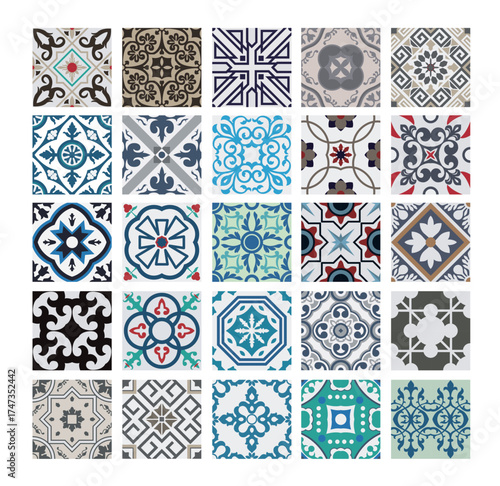 An impressive arrangement of elegant floor tiles featuring intricate designs and patterns, ideal for adding charm and character to any living space or interior design.