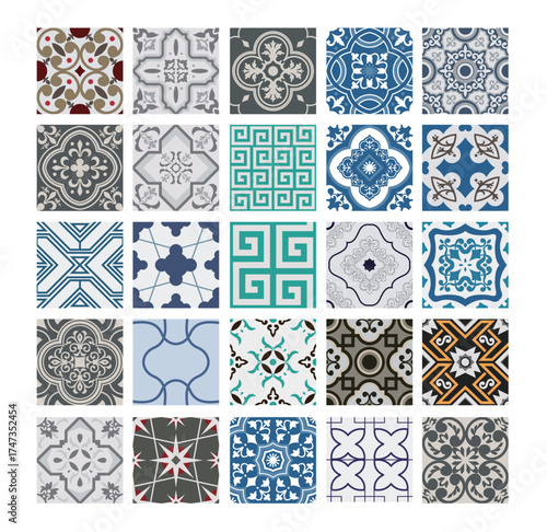 This image presents a stylish array of decorative tiles featuring unique patterns, perfect for enhancing the visual appeal of any interior or exterior project.