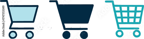 Three Shopping Carts in Different Styles and Colors Representing Retail and Ecommerce Concepts