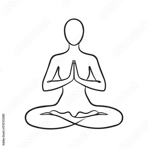 Abstract person meditating in lotus pose, continuous one line drawing. Simple vector illustration for yoga studio logo, wellness icon, and spiritual design.
