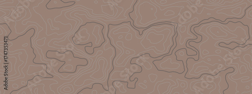 Topographic Contour Map Pattern Over Brown Background for Design, Geography, and Mapping Styles.