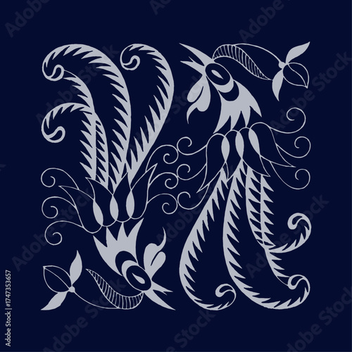 An imaginative design showcasing swirling leaves and feather forms together evokes feelings of freedom and creativity, ideal for contemporary decor and artistic use.