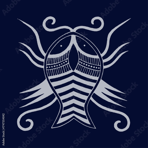 This beautifully designed image features an intricately styled fish that combines artistic flair with elegance, expressed through captivating shapes and stunning details.