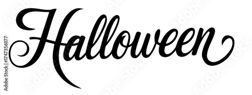 black Halloween handwritten lettering with decorative curls and smooth calligraphic lines for festive design and spooky invitations