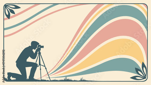 Retro Photographer Silhouette with Colorful Abstract Background Photography Design and Artistic Illustration.
