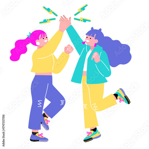 ハイタッチをする人々のポップなカラーのイラスト