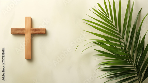 Fundo de Domingo de Ramos com Cruz de Madeira e Folha de Palmeira