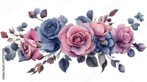 Delicate Watercolor Bouquet with Roses and Branches in Soft Hues