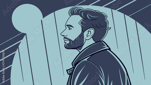 Stylish Man Profile Modern Vector Illustration Abstract Background Blue Tones.