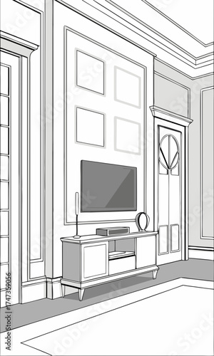 Elegant Living Room Interior Design with Flat Screen TV and Media Console.