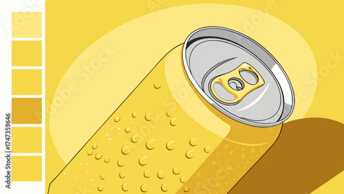 Yellow aluminum can with condensation beverage can drink packaging vector illustration graphic design element.