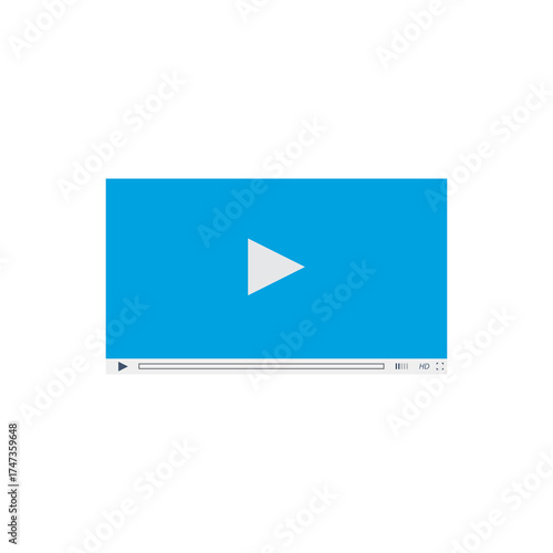 White play button icon inside a blue rectangle on a transparent background representing a video player interface ideal for digital media and online content