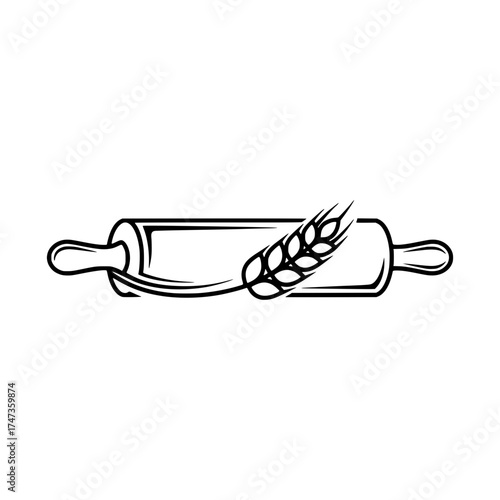 Stylized bakery logo – rolling pin and wheat