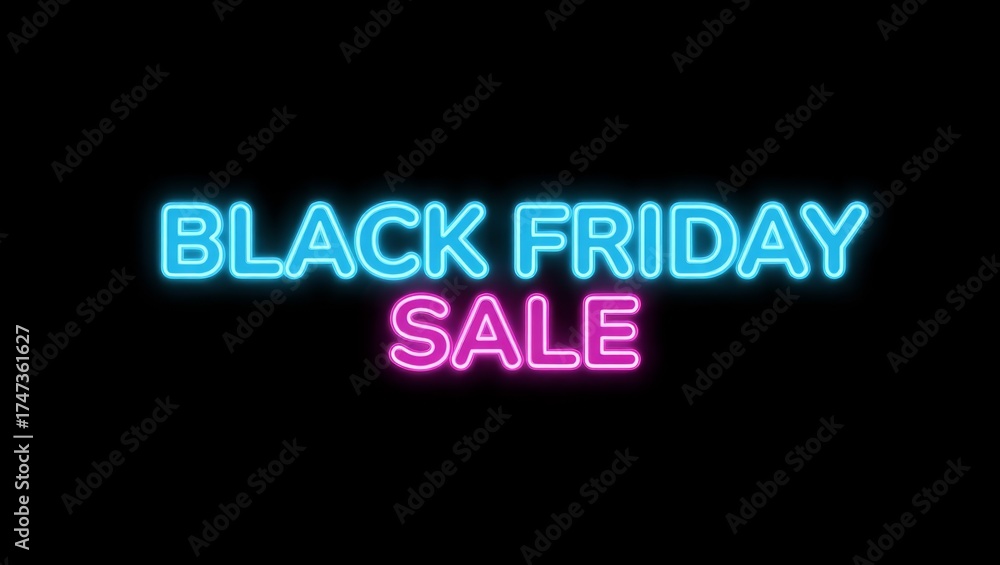Obraz premium Black friday sale neon sign text glowing brightly, creating an eye catching display for retail promotions, advertising discounts, and special shopping events