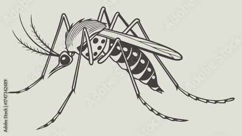 Stylized Mosquito Illustration Vector Art Insect Design Black and White Graphic.