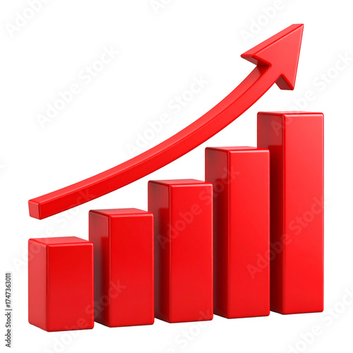 Free Download Red 3D bar chart showing increasing data, upward red arrow superimposed - GFXLoad
