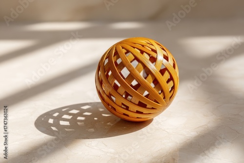 Woven Rattan Sepak Takraw Ball Casting Shadow on Smooth Surface