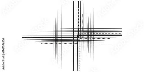 Abstract black and white lines intersecting in a chaotic pattern, creating dynamic visual interest