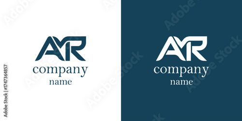 Dual-colored logo design featuring stylized letters A and R with accompanying text on contrasting backgrounds