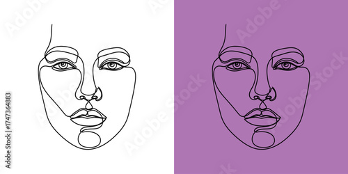 Abstract line art portrait of a woman's face on contrasting backgrounds, emphasizing features