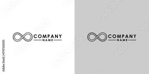 Minimalist black infinity logo design with company name, suitable for branding and identity use