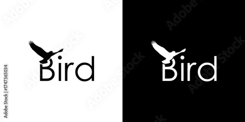 Minimalist logo design featuring a bird silhouette with the word 'Bird' in contrasting colors