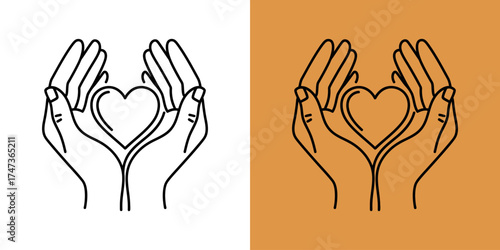 Two hands gently cradling a heart symbol, representing care and compassion, on contrasting backgrounds
