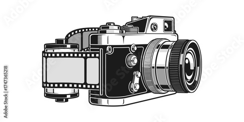 Vintage camera illustration showcasing detailed design, with a focus on craftsmanship and nostalgia