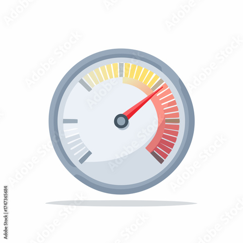 Gauge icon representing speed, performance, or measurement on a white background, showcasing a dial with a needle