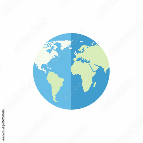 Flat design illustration of the Earth globe icon showing continents and oceans, representing global communication, international travel, or worldwide connection