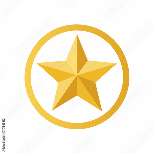 A shiny golden star icon inside a circle, symbolizing success, achievement, and top quality rating. Isolated vector graphic design element