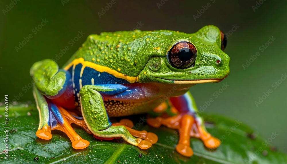 Fototapeta premium Vibrant frog perched on a leaf
