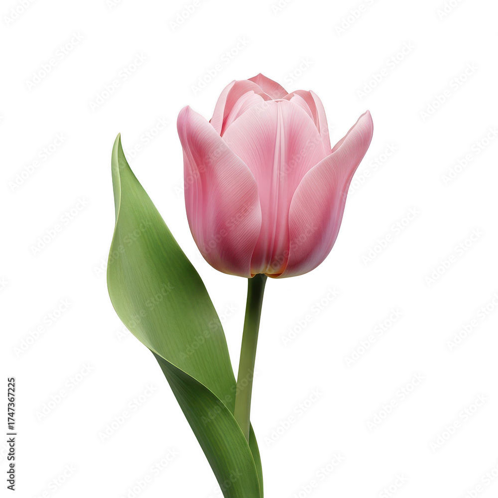 Fototapeta premium Single pink tulip blossom on black background isolated illuustration on transparent background 