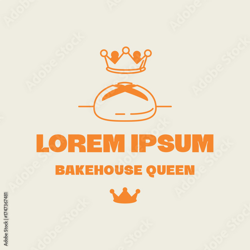 Bakery bread logo with concept of fresh hot bun with king or queen crown simple bold flat style design brand template