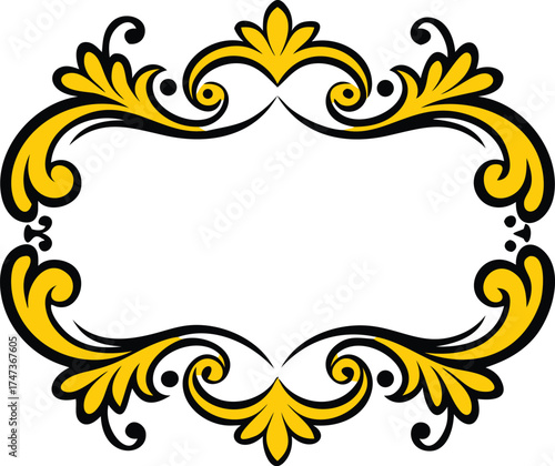 Golden frame adorned with swirling black and yellow patterns, creating an elegant and dynamic visual effect.