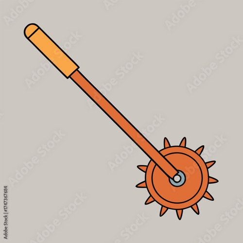 A hand tool featuring a handle and a wheel, designed for manual operation and control.
