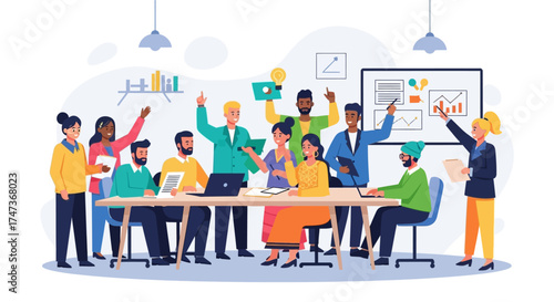 Diverse Team Collaboration and Success A Dynamic Office Scene Depicting Teamwork, Ideas & Growth