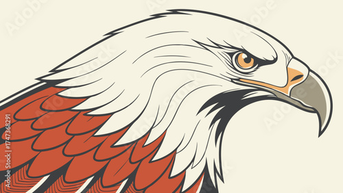 Eagle Head Profile Bird of Prey Vector Illustration Wildlife Art Animal Portrait Majestic Bird Fierce Bird Raptor Feathers Detailed Vintage Style Graphic Design Element Emblem Logo.